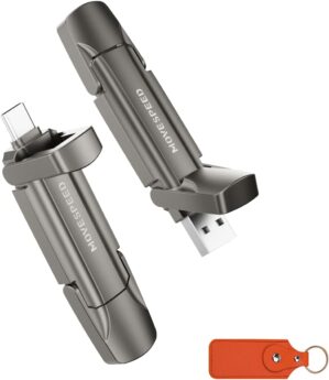 MOVE SPEED 2TB Flash Drive, External SSD with 1000MB/s Read Write Speed, USB 3.2 Gen2+Type C Dual Port Portable SSD, Thumb Drive for iPhone 15, 16 Series/MacBook/Android Phone/Audio etc