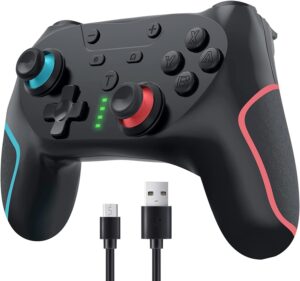 Matbip Switch pro controller, Wireless Pro Controller for Switch/Switch Lite/Switch OLED, switch controller with 2 back buttons, 3-level TURBO adjustable (blue&red)