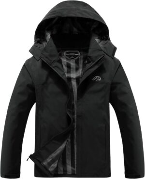 OTU Men's Lightweight Waterproof Hooded Rain Jacket Outdoor Raincoat Shell Jacket for Hiking Travel