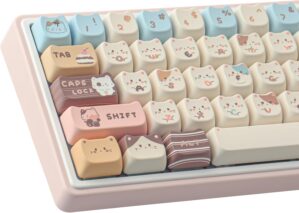 PBT Keycaps 142 Keys Cute Keycaps Dye-Sublimation Sea Salt Cat Keycaps Mao Profile Custom Keycaps for Cherry Gateron MX Swithes Mechanical Keyboards