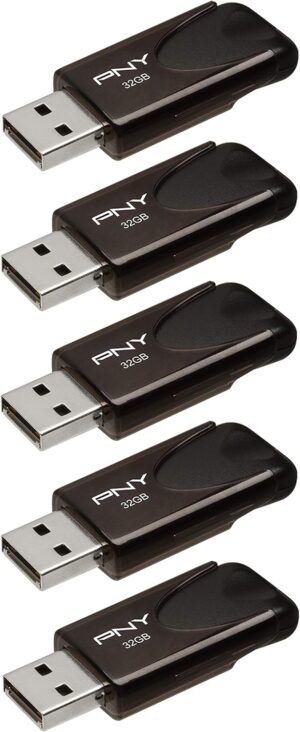 PNY 32GB Attaché 4 USB 2.0 Flash Drive, Black, (Pack of 5)