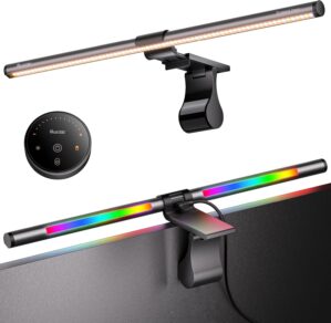 Quntis RGB Pro+ Monitor Light Bar with Remote, 15 Modes Gaming Backlight, 4 Colors & Brightness Dimmable Fronlight, 20" Ra95 Eye-Care USB Reading Monitor Lamp, No Glare, Upgraded Clip for All Monitor