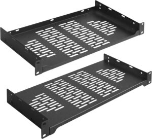 RIVECO 2 PCS 8” Rack Shelves for 19 inches Network Rack & Cabinets, 1U Rack Mount Shelf Vented Cantilever Tray, for Server, IT & Sound Equipment