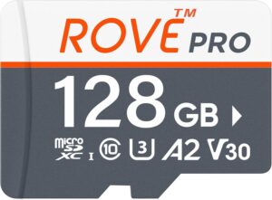 ROVE PRO Micro SD Card microSDXC 128GB Memory Card with Full-Size SD Adapter 100MB/s Read Speed, C10, U3, V30, 4K, A2 for Dash Cam, Android Smart Phones, Tablets, Games