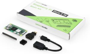 Raspberry Pi Zero 2 W Basic Kit, Header, Heatsink, USB Cable, HDMI Adapter (with Quad-core CPU,Bluetooth 4.2,BLE,onboard Antenna,etc.)