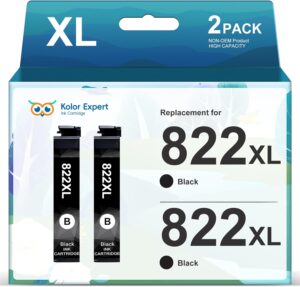 Remanufactured 822XL Ink Cartridge Replacement for Epson 822XL 822 XL T822XL Black for Epson Workforce Pro WF-3820 WF-4820 WF-4830 WF-4833 WF-4834 Printer (2 Black)