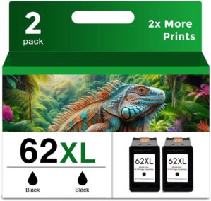 Remanufactured Ink Cartridge Replacement for HP Ink 62 62XL Ink Cartridge Combo Pack (2 Black) Works with 5540 5542 5545 5640 5642 5660 5664 5665 7640 7645 8000 200 250 5740 5742 Printer