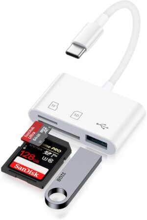 SD Card Reader for iPhone 16 Pro Max/16 Pro/16 Plus/16/15pro Max/15Plus/15Pro/15, USB C Memory Card Reader 3-in-1 Type C TF MicroSD Card Reader Dongle Adapter for iPad MacBook Pro Air Computer Camera