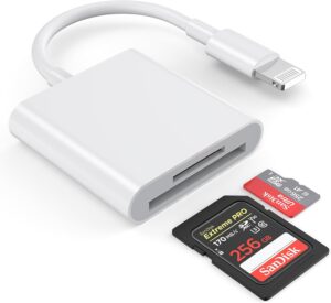 SD Card Reader for iPhone/iPad,[Apple MFi Certified] 2 in 1 Dual Slot Lightning to SD/TF Card Camera Memory Card Reader Adapter for iPhone 14/13/12/11/X/XS/XR/8/7 iPad,Quickly Transfer Photos Videos
