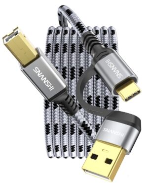 SNANSHI USB B to USB C Printer Cable 10 FT, 2-in-1 USB A &USB C to Printer Cable for Printer,Keyboard MIDI Cable Compatible with MacBooks, iPads, DAC, DJ Controller