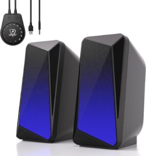 SOULION C30 Bluetooth Computer Speakers, 2.0 PC Speakers for Desktop Monitor, Wired USB Powered & Pulsing & LED Flame Lights, 3.5 mm AUX Speakers for Laptop Gaming with Wired Handy Control