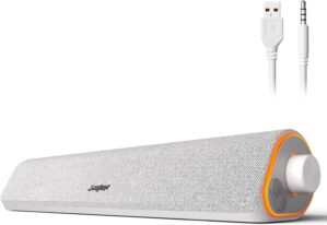 SOULION R50 Bluetooth Computer Speakers for Desktop PC Monitor White,Wired USB Powered 3.5mm Aux PC Speakers Sound Bar,4 Modes LED Lights with Switch Button,Surround Sound Soundbar for Computer