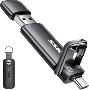 SSK 1TB USB C Thumb Drive up to 1000MB/s,Fast USB C Flash Dual Drive,External SSD Flash Drive Type C+USB A 3.2 Gen 2 Flash Drive,USB C Memory Stick for iPhone 15/PS4/Android Phone/Tablet/Windows/Mac