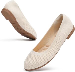 Saidoteto Women's Ballet Flats - Comfortable Round Toe Knit Slip-On Shoes, Casual Office Dress Flats for Work