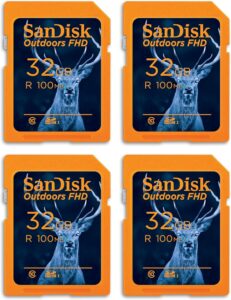SanDisk 32GB 4-Pack Outdoors FHD SDHC UHS-I Memory Card (4x32GB) – Up to 100MB/s, C10, Trail Camera SD Card – SDSDUNR-032G-GN6V4