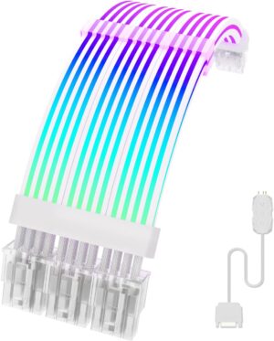 Sirlyr RGB 8 Pin PCIE Cable,3 x 8Pin (6+2) RGB GPU PSU Cables 5V 3Pin ARGB Graphics Card Power Supply Extension - for PC Build,Four Sides Lighting Strips White Style