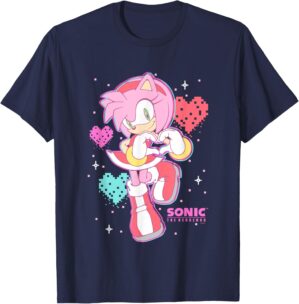 Sonic The Hedgehog Valentine's Day Cute Amy Rose Retro Logo T-Shirt