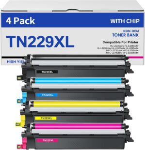 TN229XL TN229 Toner Cartridges 4 Pack MFC-L3780CDW MFC-L3720CDW Compatible for Brother TN229 TN229XL HL-L3280CDW HL-L3220CDW HL-L3300CDW HL-L3295CDW Printer TN 229XL TN-229XLBK/C/M/Y High Yield