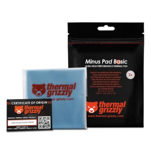 Thermal Grizzly Minus Pad Basic – 2-Pack Thermal Interface Pad, 100x100x2.0mm, Electrically Non-Conductive, High Thermal Conductivity & Compressibility for SSDs, GPUs & Electronics