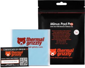 Thermal Grizzly Minus Pad Pro – Thermal Interface Pad, 100x100x1.5mm, Electrically Non-Conductive, High Thermal Conductivity & Compressibility for SSDs, GPUs & Electronics