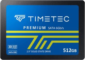 Timetec 512GB SSD 3D NAND SATA III 6Gb/s 2.5 Inch 7mm (0.28″) Read Speed Up to 550 MB/s SLC Cache Performance Boost Internal Solid State Drive for PC Computer Desktop and Laptop (512GB)
