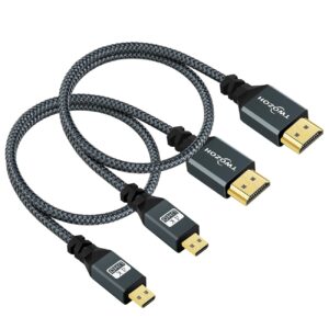 Twozoh Micro HDMI to HDMI Cable 3.3FT 2 Pack, Nylon Braided Micro HDMI Cable Support 3D/4K@60Hz 18Gbps/2160P/1080P for GoPro Hero7/8/9 Raspberry Pi 4