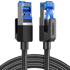 UGREEN Cat 8 Ethernet Cable 1.5FT, High Speed Braided 40Gbps 2000Mhz Network Cord Cat8 RJ45 Shielded Indoor Heavy Duty LAN Cables Compatible for Gaming PC PS5 Xbox Modem Router 1.5FT