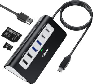 USB C Hub, intpw 9-in-1 USB C Docking Station, Aluminum USB C USB Hub with 4K HDMI, PD 100W, USB-C 3.0 5Gbps, 2 USB 2.0, SD/TF Slot, 3.28FT Cable, Compatible with MacBook Air/Pro, iPad,iPhone 16/15