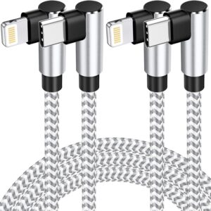 USB C to Lightning Cable, 2Pack Apple MFi Certified iPhone Fast Charging Cords Type C Lightning Cable 90 Degree iPhone Cable Nylon for iPhone 14 13 12 11 Pro Max X XS XR 8 7 6s Plus SE (3FT, Sliver)