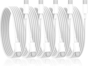 USB C to USB C Cable 5-Pack 6FT, Long iPhone 15 charger cord for iPhone 16/15/Pro/Plus/Pro Max, for iPad Air 4/5, for iPad Mini 6, for iPad Pro 12.9/11, for Mac book Air/Pro, USB-C to Type C 60W