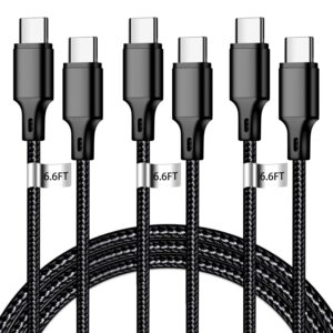 USB C to USB C Charging Cable, Nylon Braided 3Pack 60W 6.6FT Type C Fast Charging Cord Compatible for iPhone 15 16/Pro/Pro Max/Plus, iPad Pro, Air5, MacBook, Samsung, Google - Black