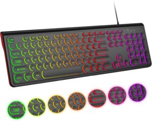 USB Wired Keyboard with Backlit 7-Colors, Full Size Keyboard with Retro Keycaps, Numeric Keypad and Media Hotkey for Computer Desktop PC Laptop and Windows 7 8 10 11