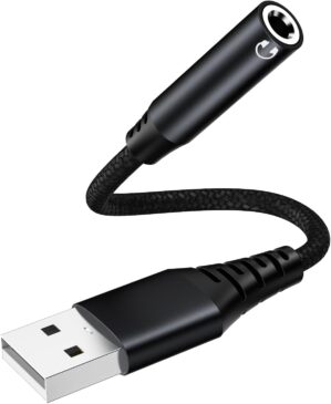 USB to 3.5mm Jack Audio Adapter,External Sound Card USB-A to Audio Jack Adapter with Aux Stereo Converter Compatible with Headset,PC Windows,Laptop Mac, Desktops,for PS4 and More Device (Black)