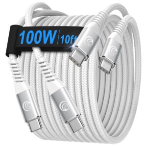 USBC to USBC Cable [10ft 2-Pack] USB C to USB C Cable 100W 5A Type C to C Cable Fast Charging Braided Long USB-C Charger Cord for MacBook Pro,iPhone 16 15 Pro Max Plus,iPad Air,Samsung S24 S23 Ultra
