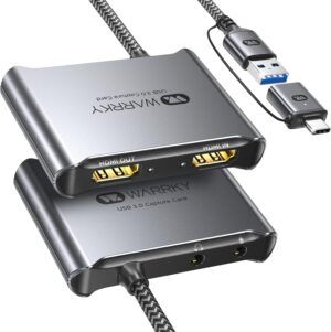 WARRKY 4K HDMI Capture Card [with Fixed USB 3.0 Cable, 4K Loop Out, No-Latency] 1080P 60FPS Cam Link Video/Audio Capture Device for Streaming, Game Recording, Compatible for Nintendo/PS5/xBox/PC-Gray