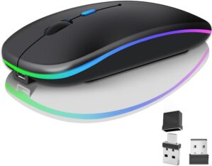 Wireless Bluetooth Mouse for Laptop, Rechargeale Computer Mouse 2.4GHz Optical (Bluetooth+USB A+USB C) Dual Receivers Mice- 1600DPI LED Quiet Click for Apple MacBook Laptop Tablet PC Computer,Black