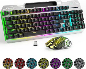 Wireless Gaming Keyboard and Mouse Combo, RGB Backlit Rechargeable 2000 mAh Battery, Mechanical Feel Anti-ghosting Keyboard + 6D 4800DPI Mice for PC Gamer