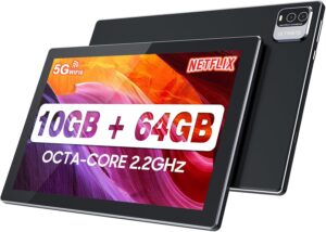 YQSAVIOR 10.1 inch Android 13 Tablet, RAM 10GB(4GB+6GB Expand) +64GB ROM+1TB Expandable Computer Tablets PC, MTK8768 Octa-CORE 2.2GHZ, IPS 1280 * 800 Screen, 2+8MP Dual Camera, WiFi, BT, Black