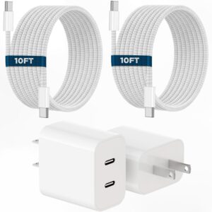 iPhone 16 15 Charger, 2Pack PD Dual USB C Charger Block Fast Charging Wall Charger Plug with 10FT Long USB C to C Charger Cord Woven Cable for Apple iPhone 16/16 Plus/16 Pro/16 ProMax/15/15ProMax/iPad