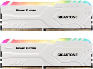 【RGB DDR4 RAM】GIGASTONE Game TURBO 32GB Kit (2x16GB)DDR4 3200MHz PC4-25600 CL16-18-18-40 Intel XMP 2.0 AMD Ryzen 1.35V UDIMM 288 Pin Unbuffered Non ECC High Performance Gaming Desktop Memory - White