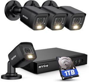 ANNKE 8CH H.265+ 3K Lite Wired Security Camera System with AI Human/Vehicle Detection, 4 x 1920TVL 2MP CCTV IP67 Cameras with Smart Dual Light for Outdoor Use, Color Night Vision, 1TB Hard Drive