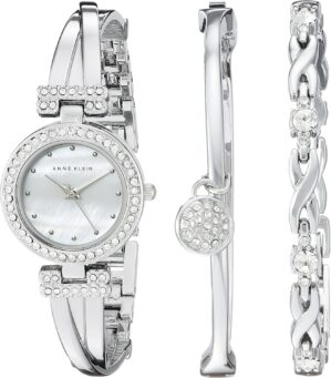 Anne Klein Women's Premium Crystal Accented Bangle Watch and Bracelet Set