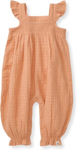 Burt's Bees Baby Baby Girls Romper - 100% Organic Cotton, One-Piece Shortall Girl Outfit for Sizes Newborn to 24 Months