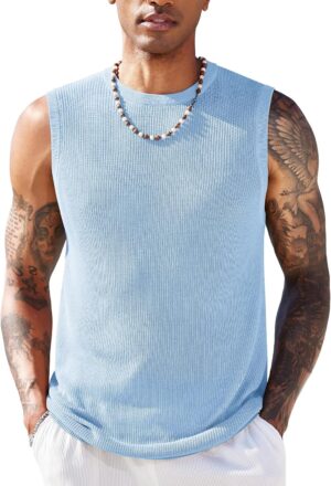 COOFANDY Mens Casual Knitted Tank Tops Crew Neck Sleeveless Muscle T Shirts Summer Beach Tops