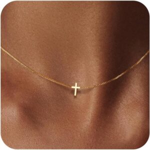 Cross Necklace for Women Dainty 14K Gold Silver Plated Small Cross Pendant Choker Simple Cute Cross Gold Necklace for Women Trendy Faith Jewelry Gift