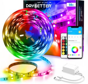 DAYBETTER Led Strip Lights Smart with App Control Remote, 5050 RGB for Bedroom, Music Sync Color Changing for Room Party 50ft