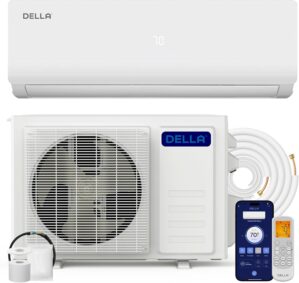 DELLA Versa Series 12000 BTU Mini Split Air Conditioner Work with Alexa with 1 Ton Pre-Charged Heat Pump Ductless Inverter System, 19 SEER2, Cools Up to 550 Sq. Ft,16.4ft installation kit included