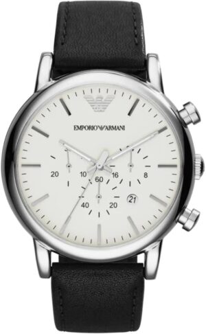 Emporio Armani Men's Chronograph Stainless Steel and Black Leather Watch (Model: AR1807)