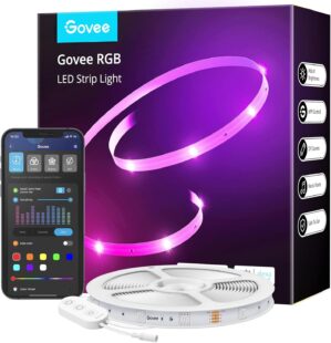 Govee Smart WiFi LED Strip Lights, 50ft RGB Led Strip Lighting Work with Alexa and Google Assistant, Color Changing Light Strip, Music Sync, LED Lights for Bedroom, Home Decor, Easy to Install