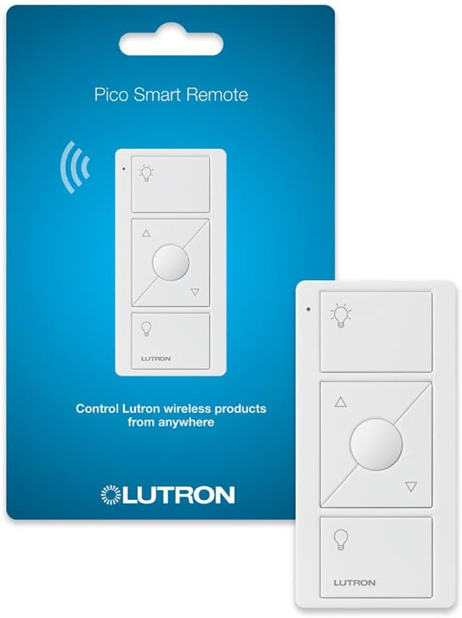 Lutron Pico Remote for Caseta Smart Dimmer Switch, 3-Button Control with Raise/Lower and Preset Lighting Level, For Table Top or Wallmount Use, PJ2-3BRL-WH-L01R, White